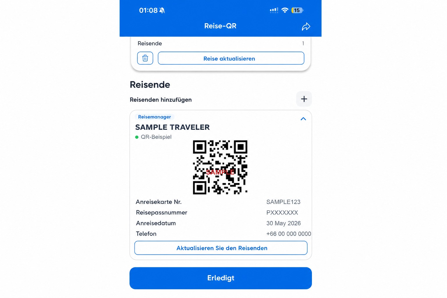 Bereinigter THIM-QR-Bildschirm mit nicht funktionsfähigem Beispiel-QR-Code