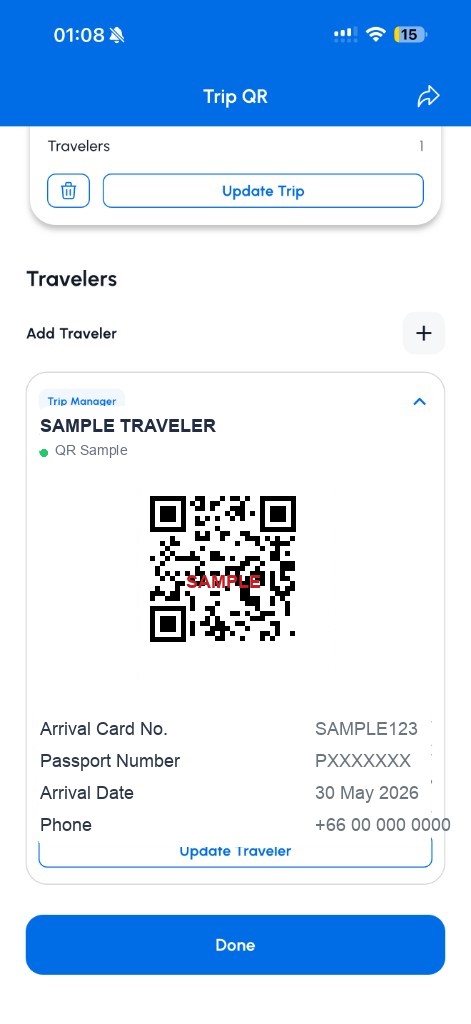 Sanitized THIM QR screen with non-functional sample QR code