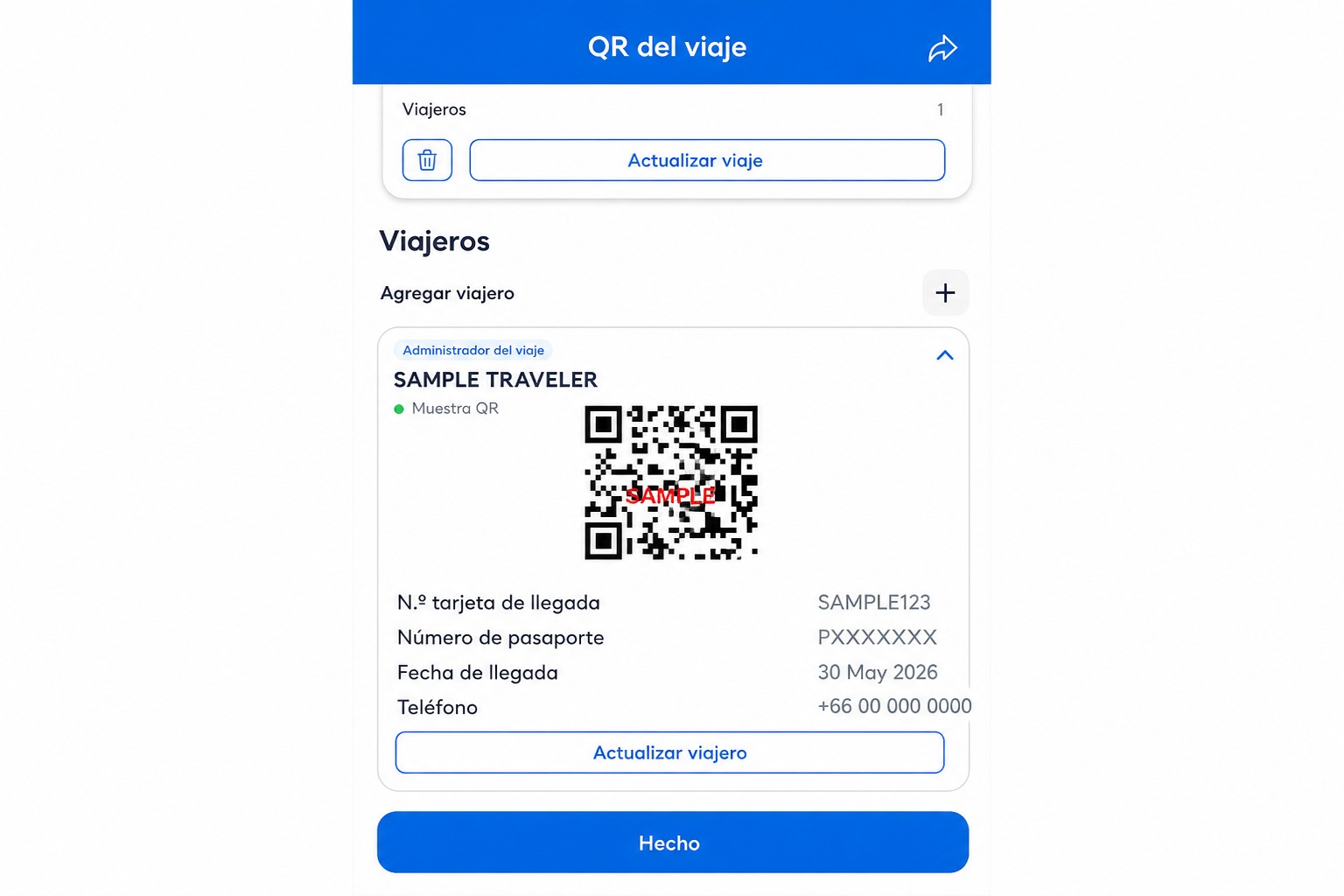 Pantalla de QR de THIM depurada con código QR de ejemplo sin función