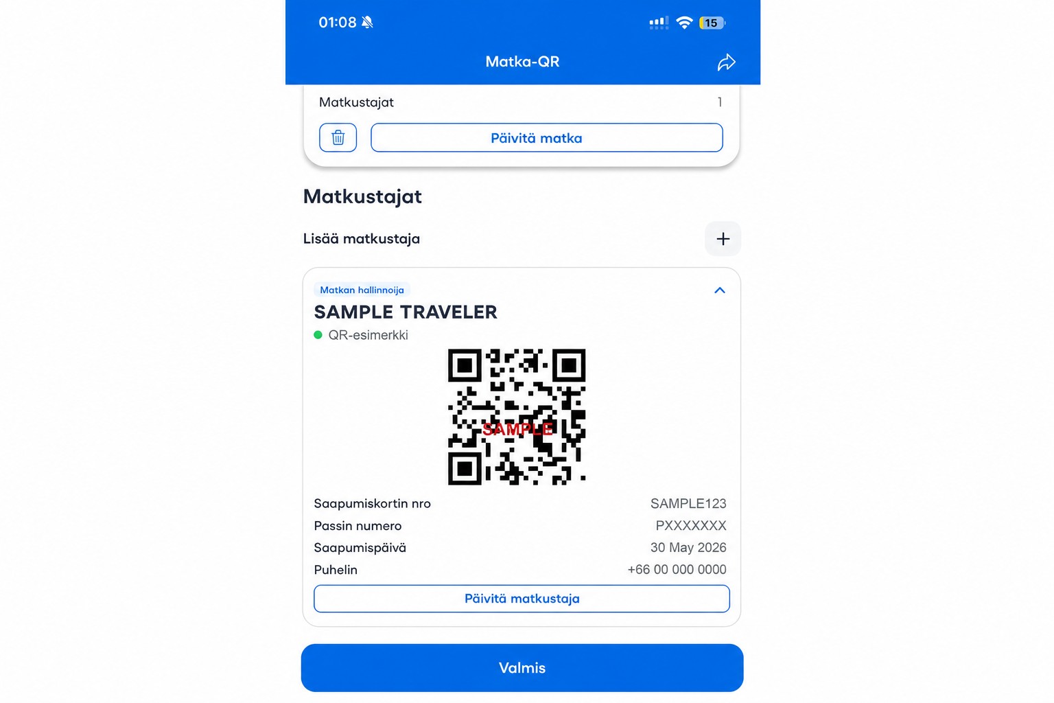 Puhdistettu THIM QR -näyttö, jossa ei-toiminnallinen esimerkkikoodi