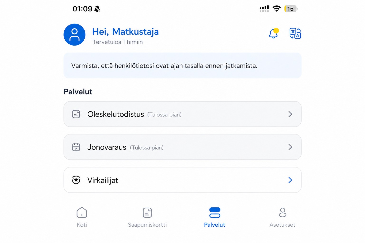 Puhdistettu THIM-palvelunäyttö