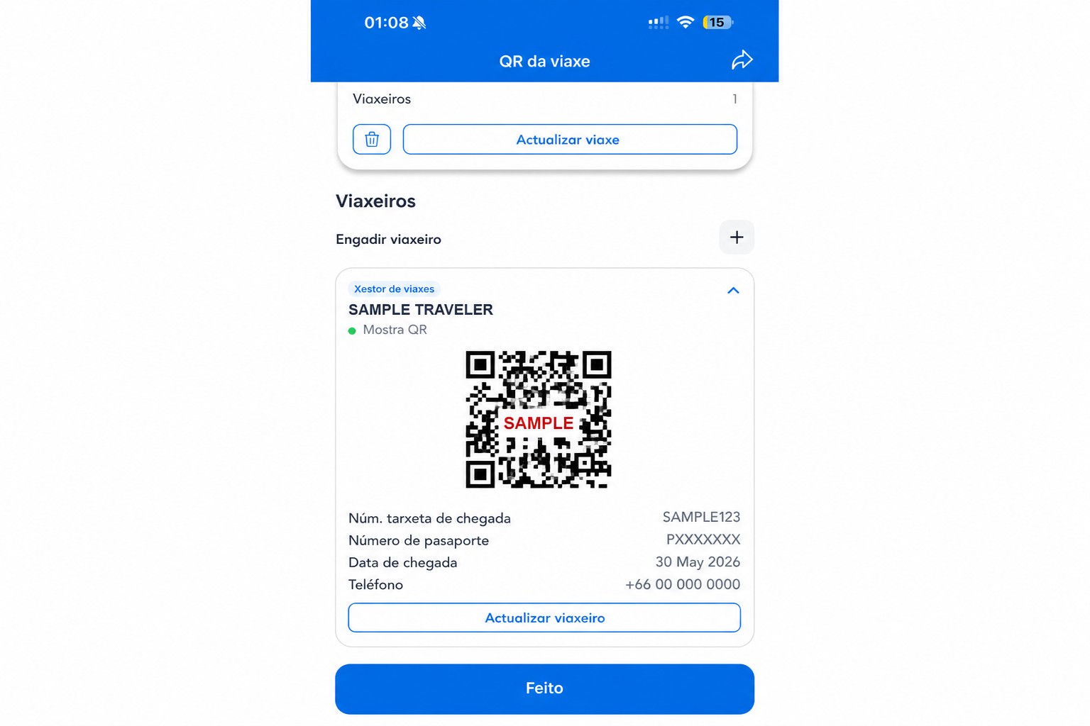 Pantalla depurada de THIM con código QR de mostra non funcional
