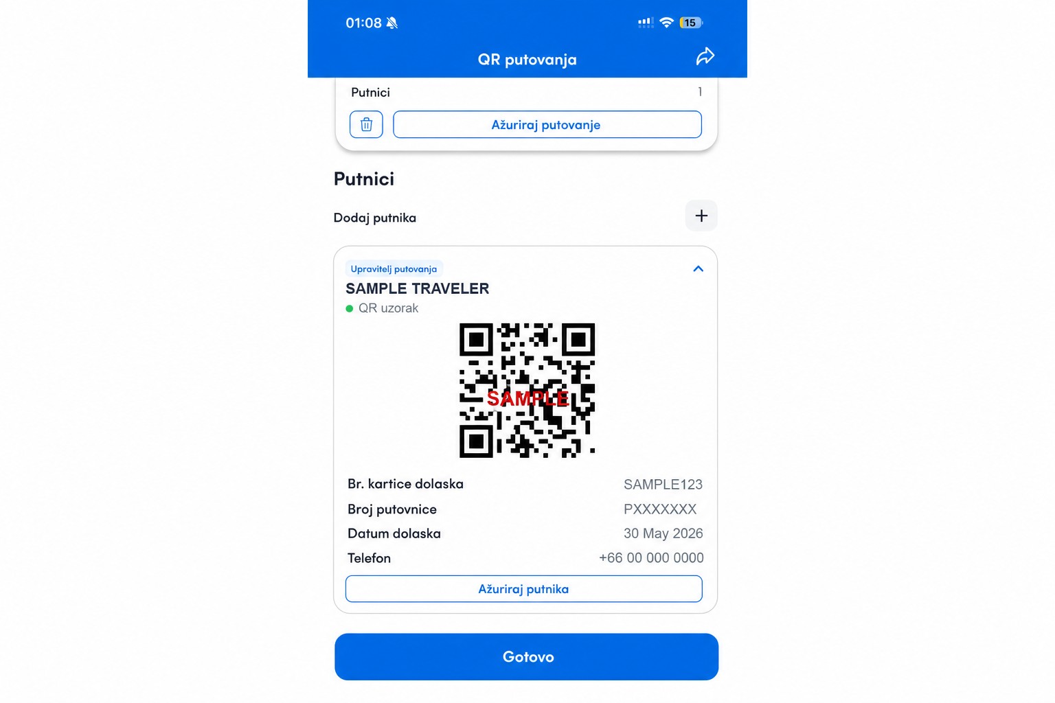 Anonimizirani THIM zaslon s QR kodom s nefunkcionalnim oglednim QR kodom