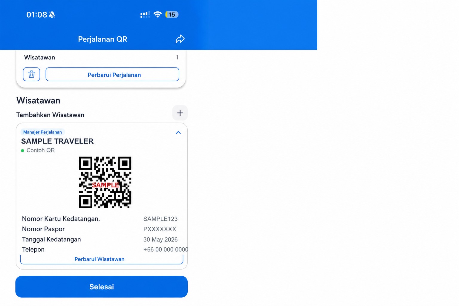 Layar QR THIM yang telah disanitasi dengan kode QR contoh yang tidak berfungsi