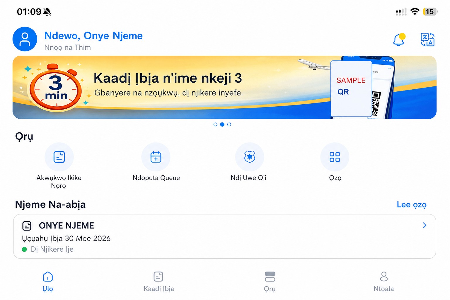 Ihuenyo ụlọ THIM e sachara na-egosi kaadị nbata na ndị ọrụ