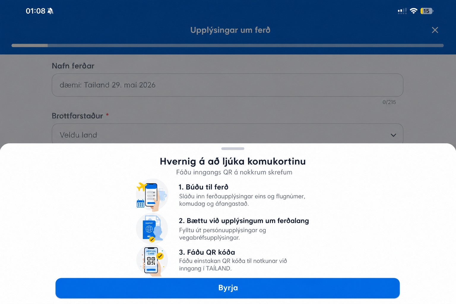 Hreinsuð leiðbeiningasíða um THIM-komukort