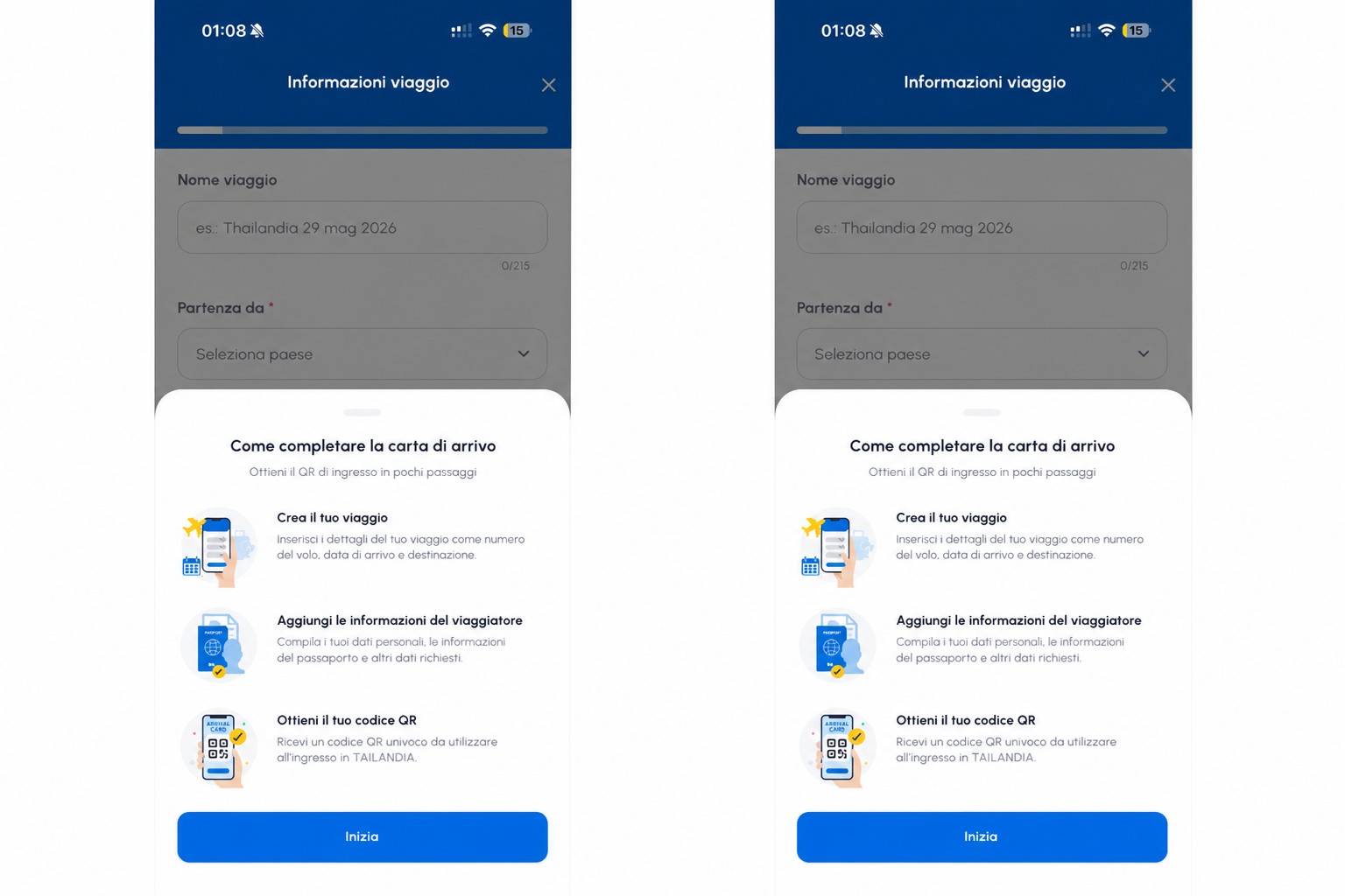 Schermata sanitizzata di istruzioni per la carta di arrivo THIM