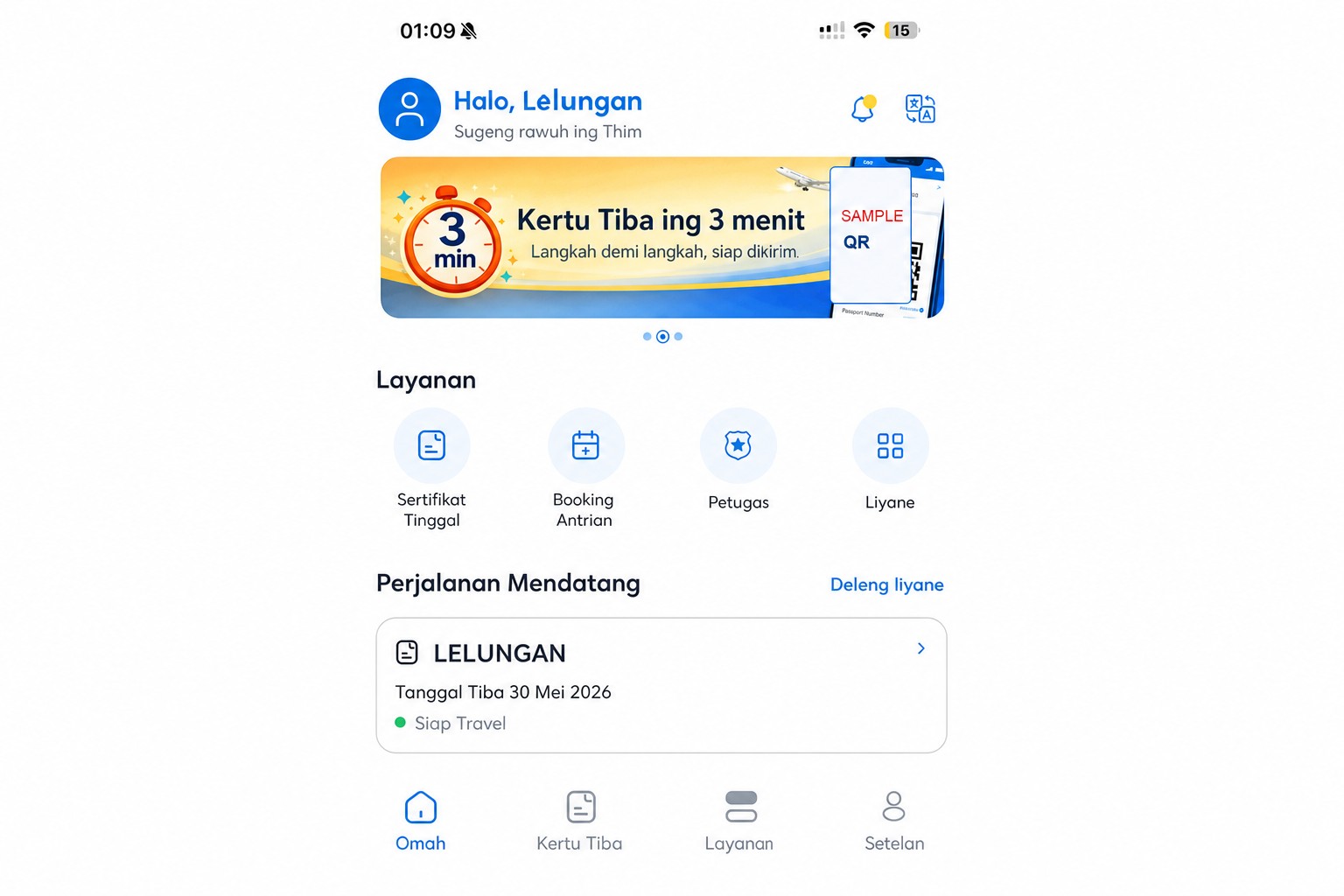 Layar omah THIM sing wis disterilisasi nuduhaké kertu tekan lan layanan