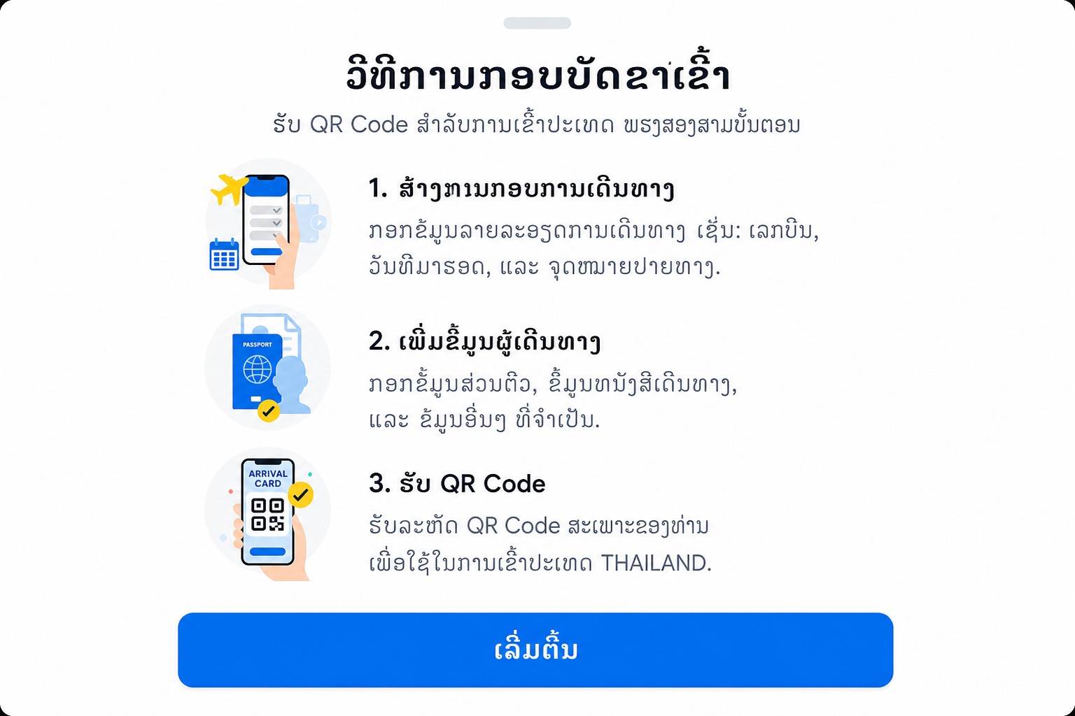 ໜ້າຈໍຄຳແນະນຳໃບເຂົ້າເມືອງຂອງ THIM ທີ່ໄດ້ຮັບການລຶບຂໍ້ມູນອ່ອນໄຫວ