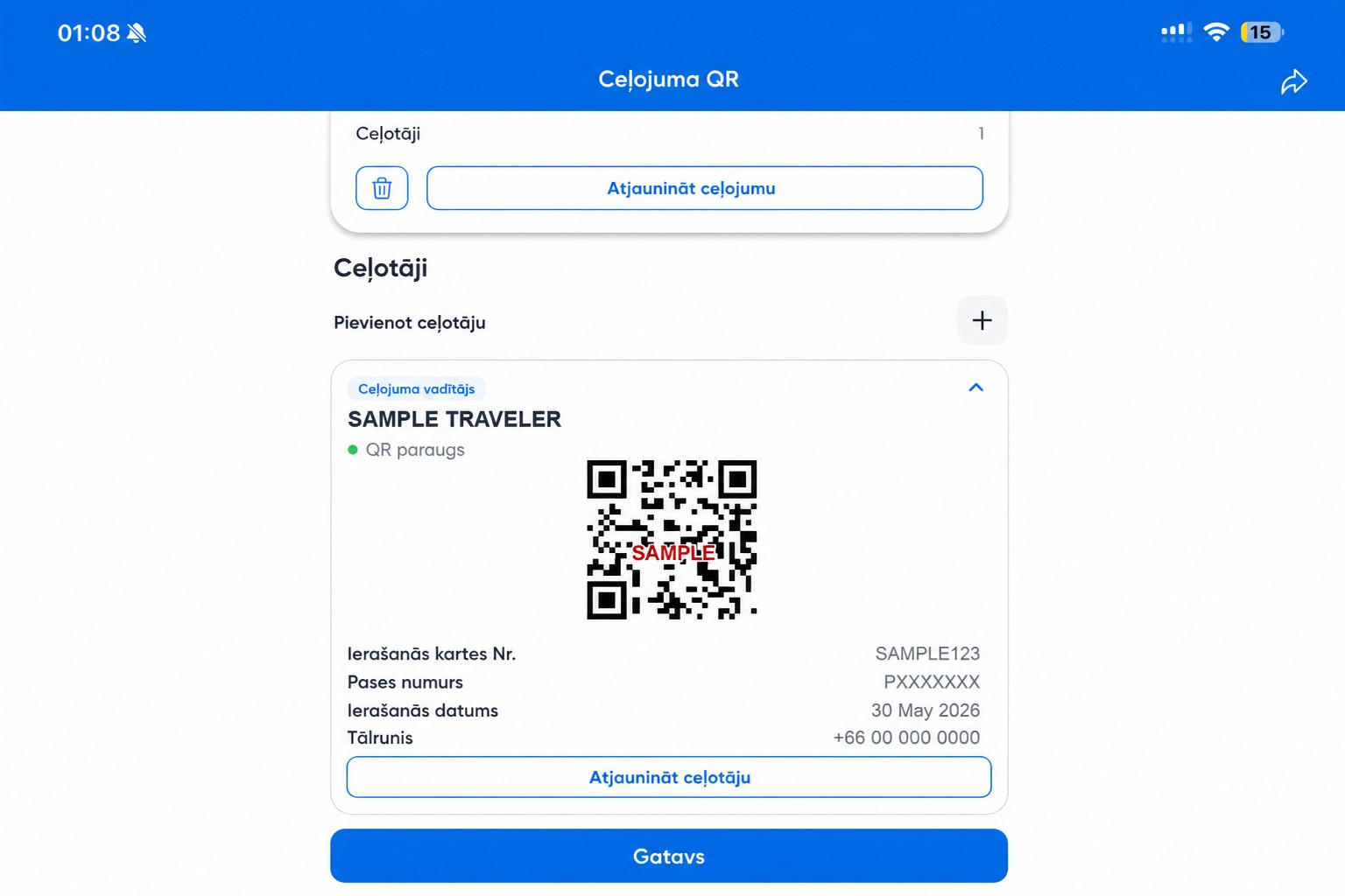 Rediģēts THIM QR ekrāns ar nedarbojošos parauga QR kodu