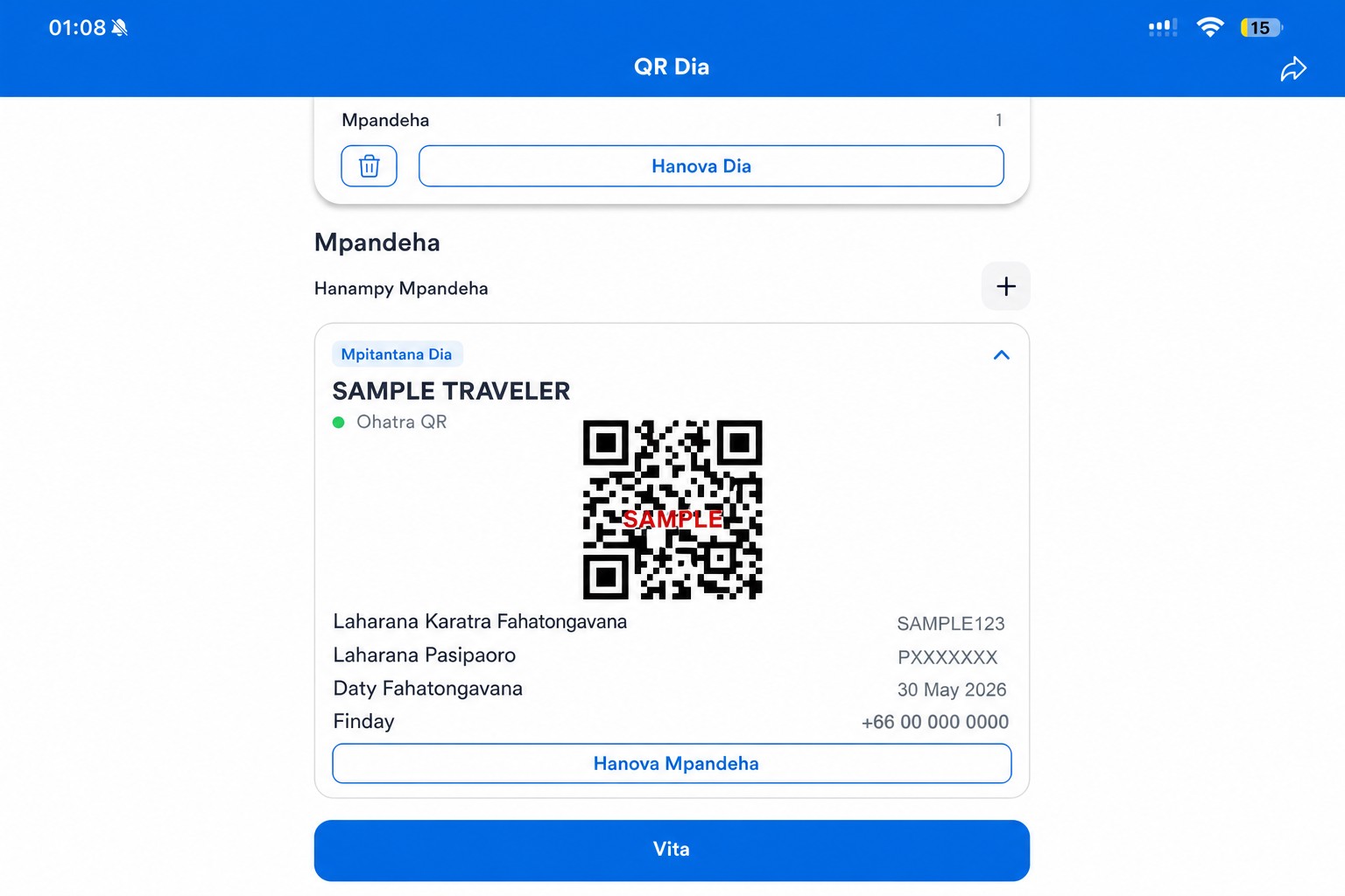 Efijery QR THIM voadio misy kaody QR santionany tsy miasa