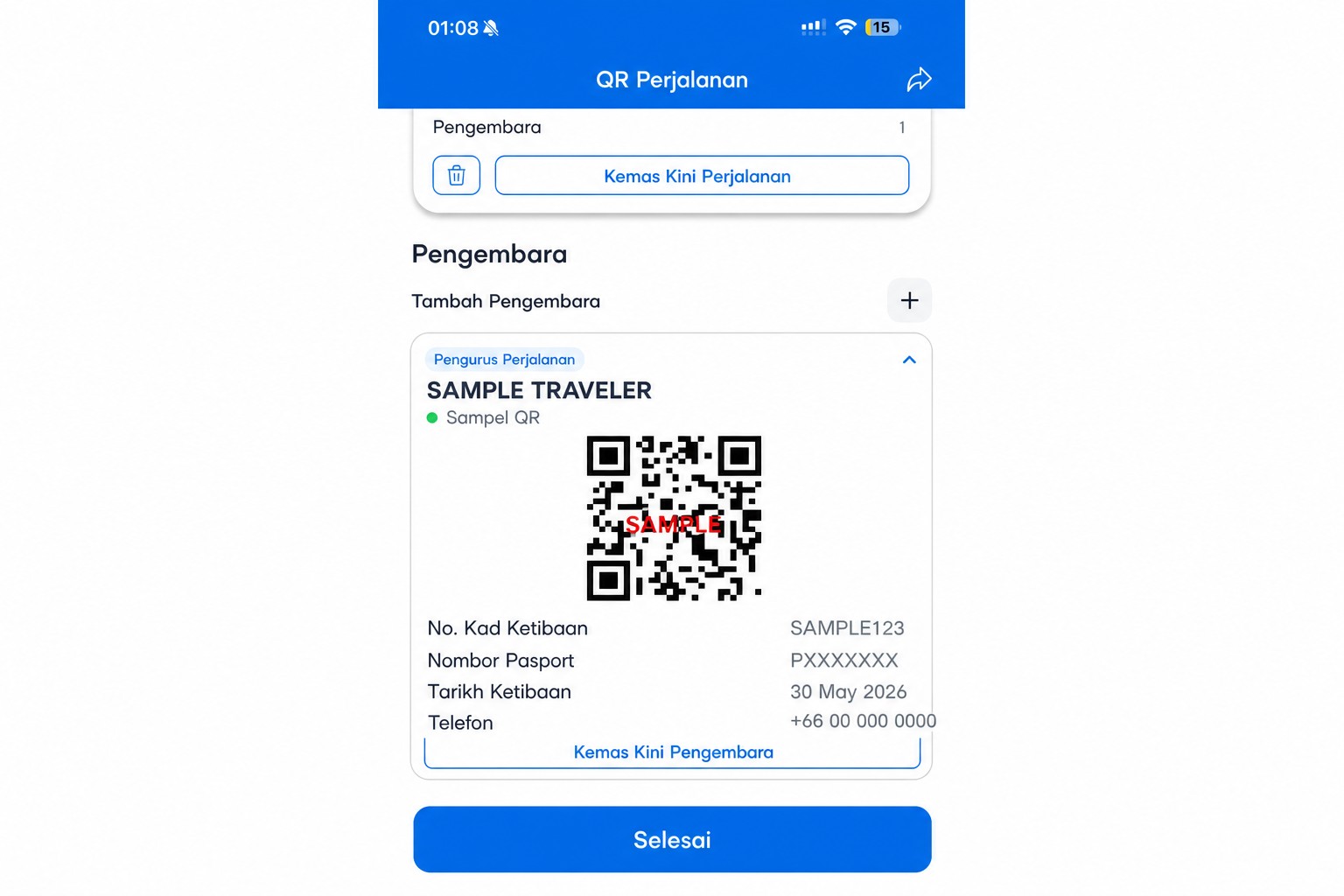Skrin QR THIM yang telah dinyahsensitif dengan kod QR contoh yang tidak berfungsi