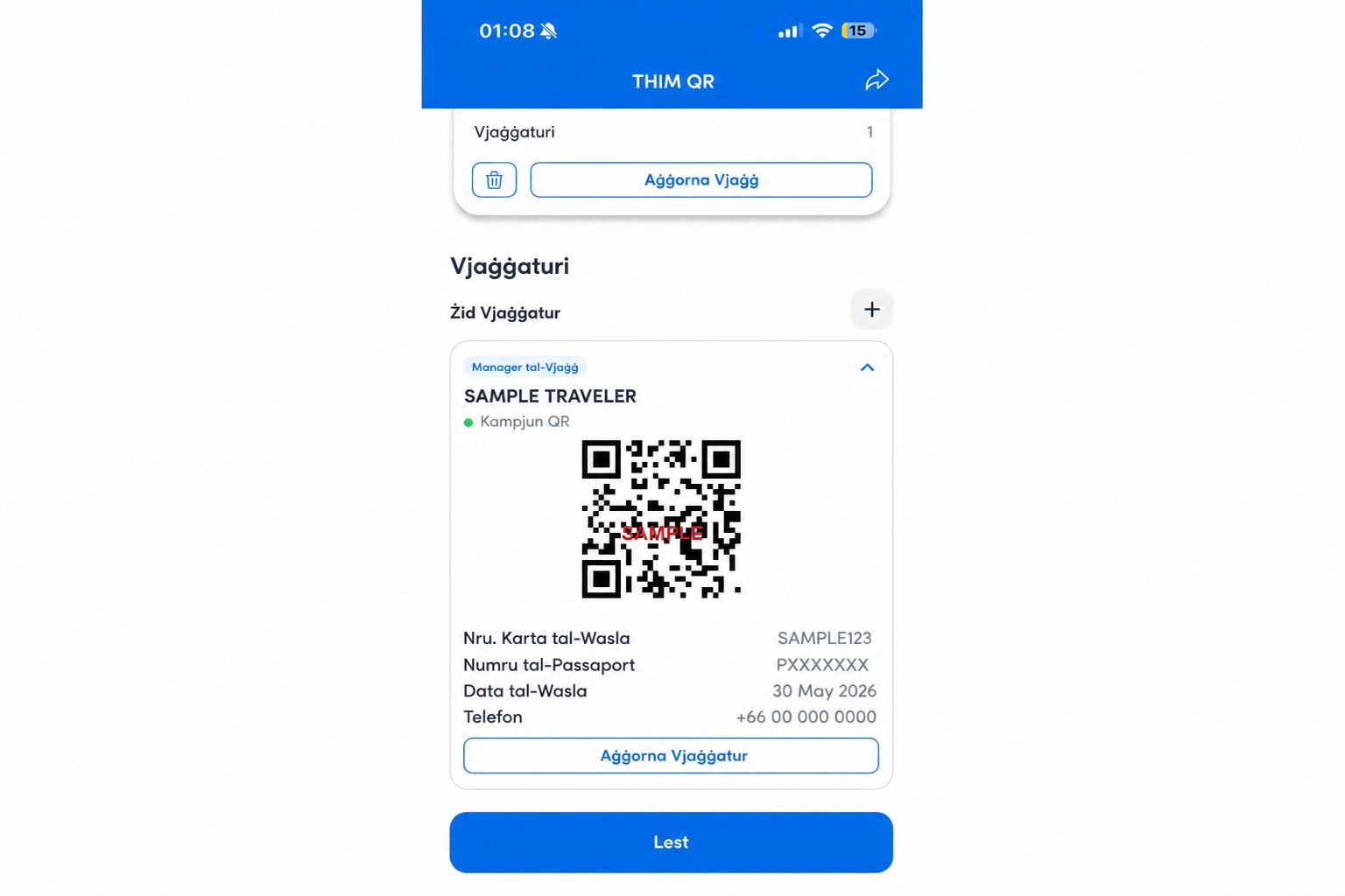 Skri tal-QR THIM imsanit b’kodiċi QR ta’ kampjun mhux funzjonali