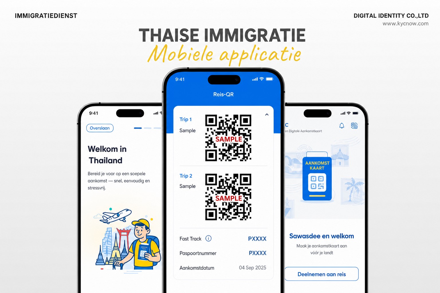 Geanonimiseerde voorvertoning van de THIM Thai Immigration mobiele applicatie