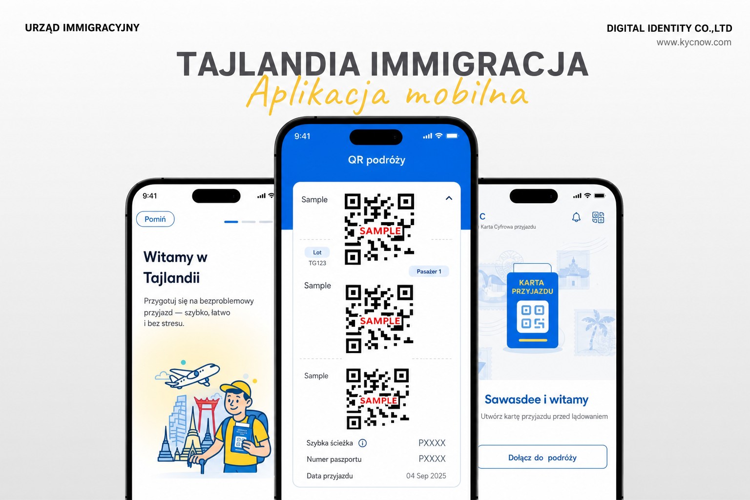 Zanonimizowany podgląd tajskiej mobilnej aplikacji imigracyjnej THIM