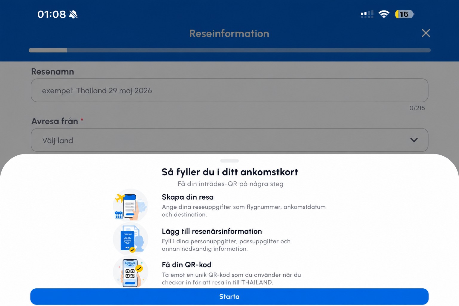 Rensad THIM-instruktionssida för ankomstkort