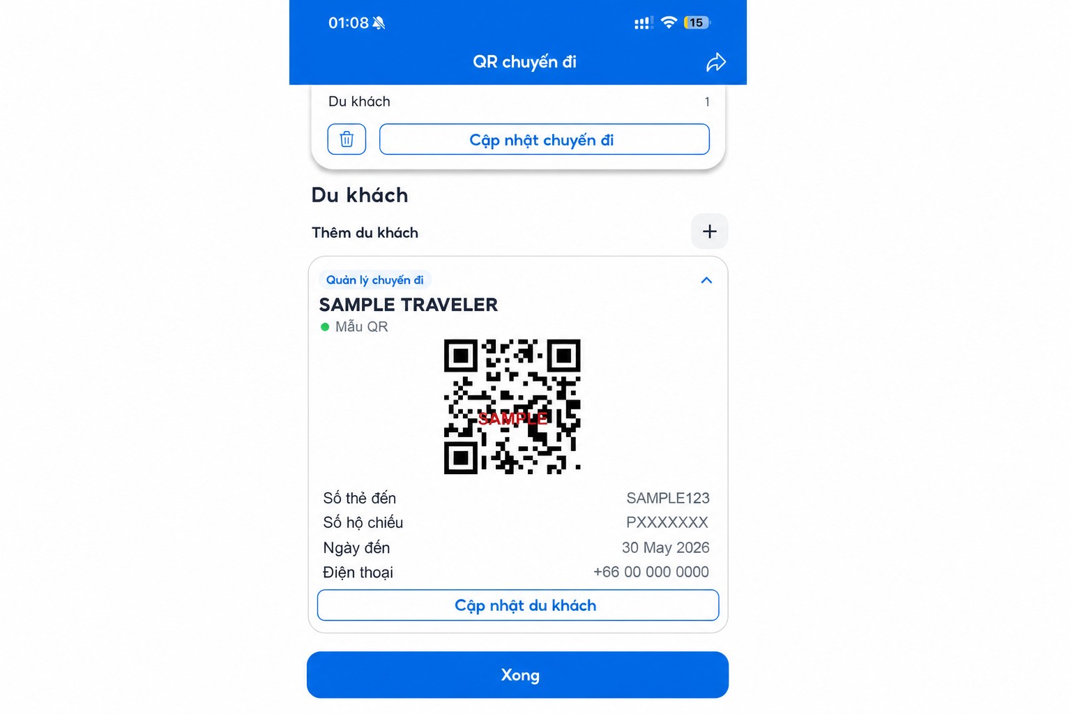 Màn hình mã QR THIM đã được làm sạch dữ liệu với mã QR mẫu không hoạt động